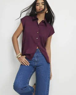 Red Satin Short Sleeve Shirt