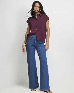Red Satin Short Sleeve Shirt