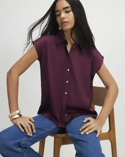 Red Satin Short Sleeve Shirt
