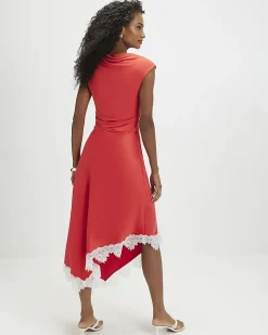 Red Short Sleeve Lace Hybrid Midi Dress