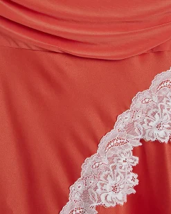 Red Short Sleeve Lace Hybrid Midi Dress