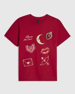 Red Short Sleeve Paris Graphic Print T-shirt