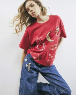 Red Short Sleeve Paris Graphic Print T-shirt
