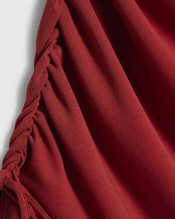 Red Short Sleeve Ruched Mini Dress