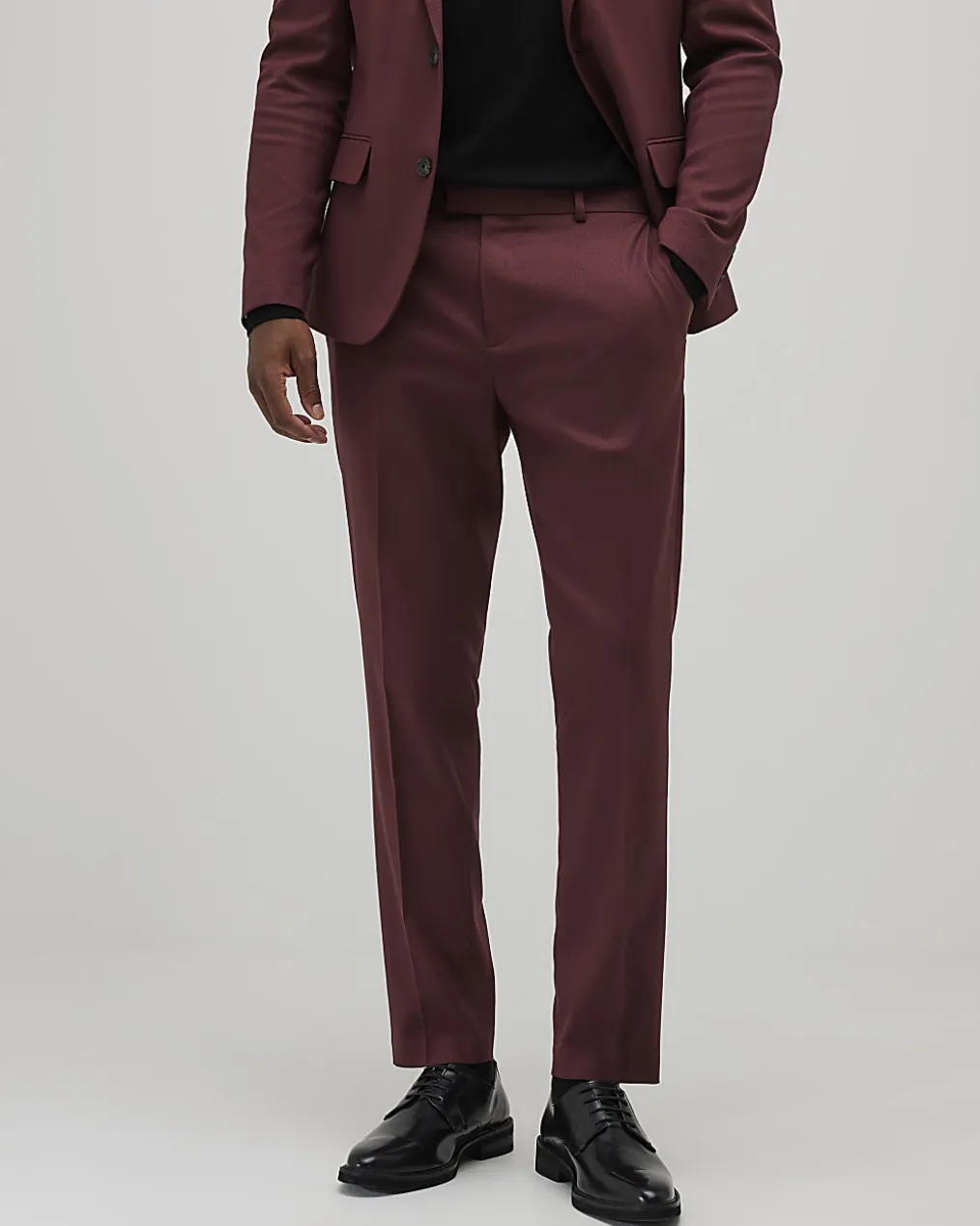 Red Skinny Fit Stretch Textured Suit Trousers