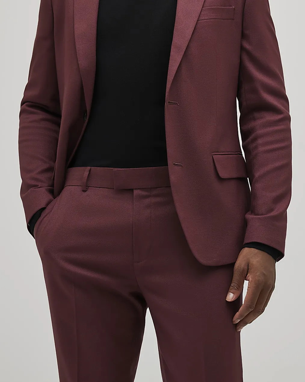 Red Skinny Fit Stretch Textured Suit Trousers