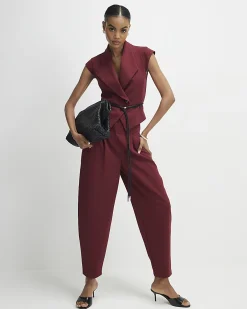 Red Sleeveless Belted Waistcoat