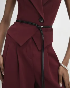 Red Sleeveless Belted Waistcoat