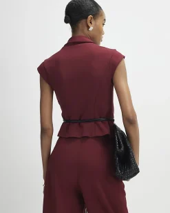 Red Sleeveless Belted Waistcoat