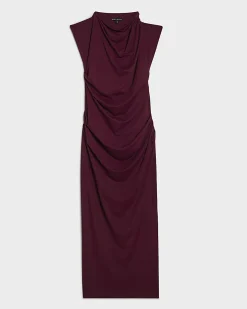 Red Sleeveless Ruched Midi Dress