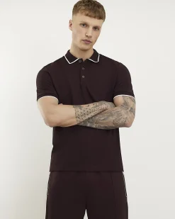 Red Slim Fit Textured Tipped Polo Shirt