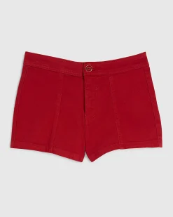Red Stretch Hotpant Denim Shorts