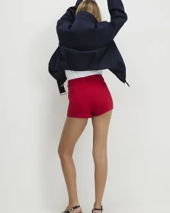 Red Stretch Hotpant Denim Shorts