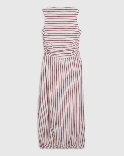 Red Striped Bubble Hem Midi Dress