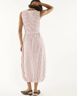Red Striped Bubble Hem Midi Dress