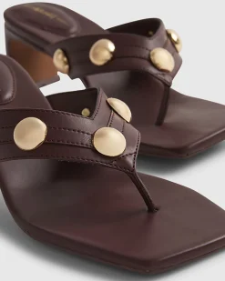 Red Studded Toe Thong Heeled Sandals