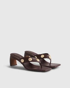 Red Studded Toe Thong Heeled Sandals