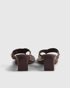 Red Studded Toe Thong Heeled Sandals
