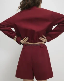 Red Tailored Plaited Belt Shorts