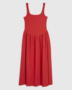 Red Textured Midi Dress