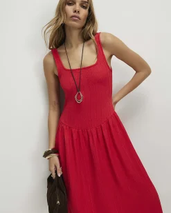 Red Textured Midi Dress
