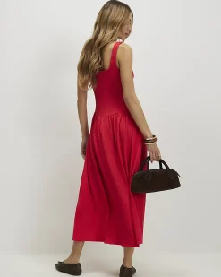 Red Textured Midi Dress