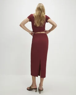 Red Textured Midi Skirt