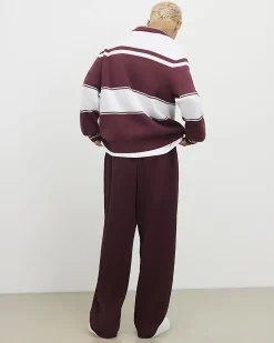 Red Wide Leg Twill Joggers