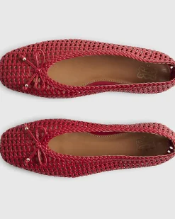 Red Woven flat Ballet Pumps