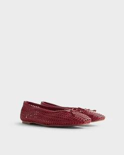 Red Woven flat Ballet Pumps