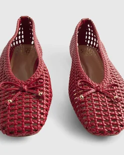 Red Woven flat Ballet Pumps