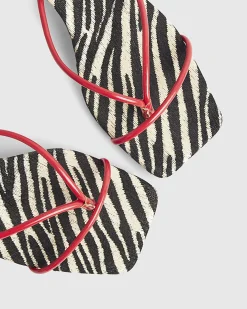 Red Zebra Skinny Strap Toe Thong Heels