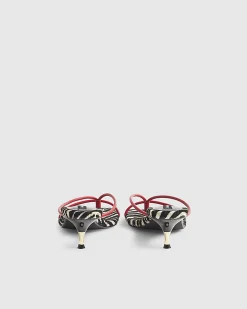 Red Zebra Skinny Strap Toe Thong Heels