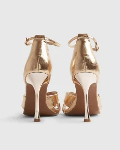 Rose Gold Cross Over Strap Heeled Sandals