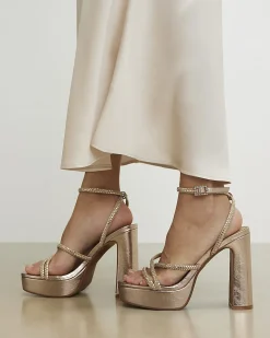 Rose Gold Diamante Platform Heeled Sandals