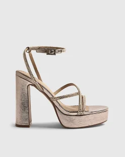 Rose Gold Diamante Platform Heeled Sandals
