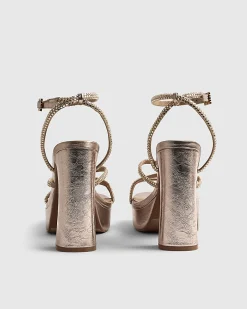 Rose Gold Diamante Platform Heeled Sandals