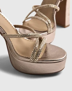 Rose Gold Diamante Platform Heeled Sandals
