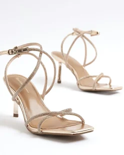 Rose Gold Diamante Strappy Heeled Sandals