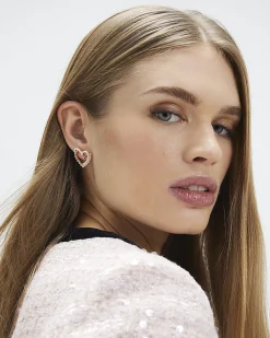 Rose Gold Double Heart Stud Earrings