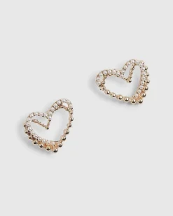 Rose Gold Double Heart Stud Earrings
