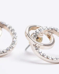 Rose Gold Double Ring Stud Earrings