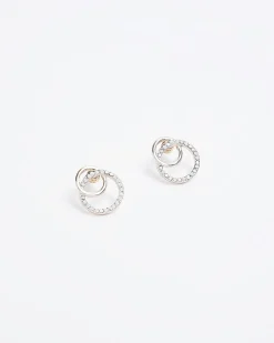 Rose Gold Double Ring Stud Earrings