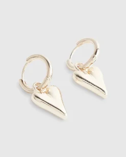 Rose Gold Heart Drop Hoop Earrings