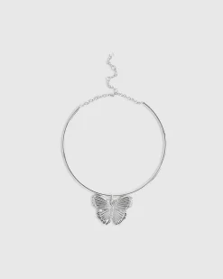 Silver Butterfly Torque Necklace