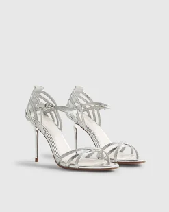 Silver Caged Back Heeled Sandals