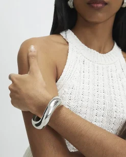 Silver curved hinge bracelet