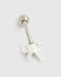 Silver diamante bow belly bar
