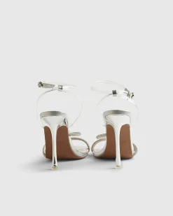 Silver Diamante Strappy Heeled Sandals
