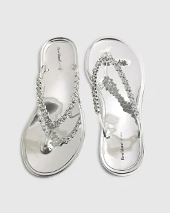 Silver Diamante Toe Thong Jelly Flip Flops